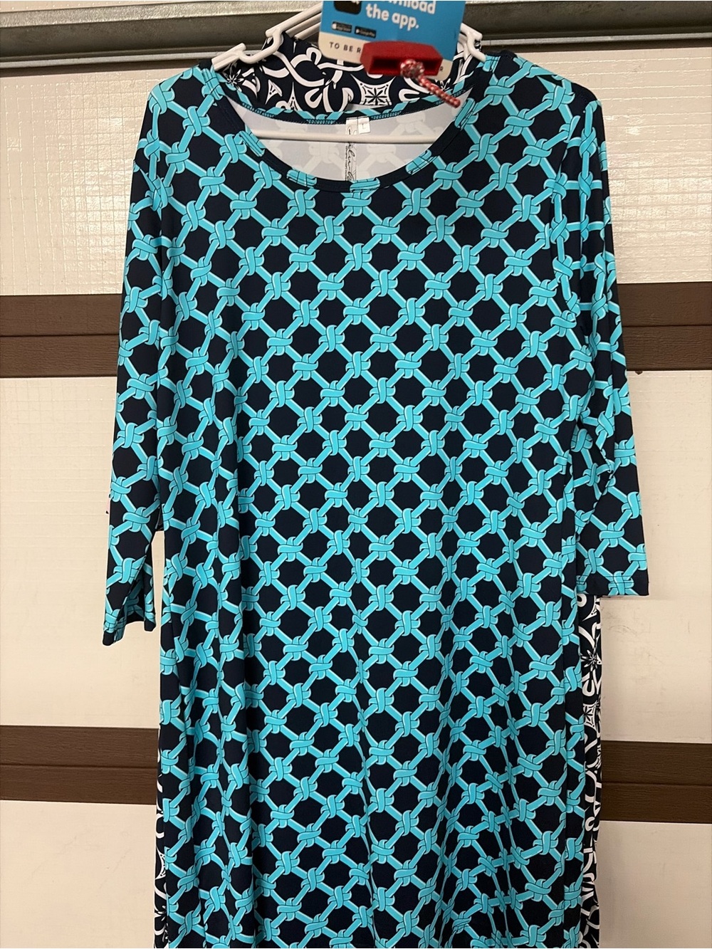 Navy Blue Dress with Turquoise Knot Chain Pattern